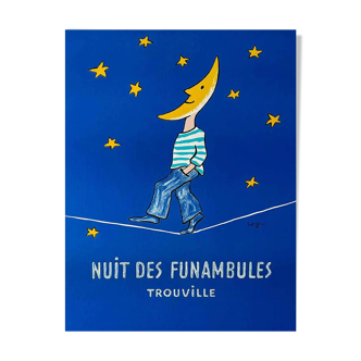 Original poster La Nuit Des Funambules Trouville by Savignac 1985 - Small Format - On linen