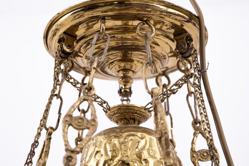 Brass chandelier from the first half of the 20th century.