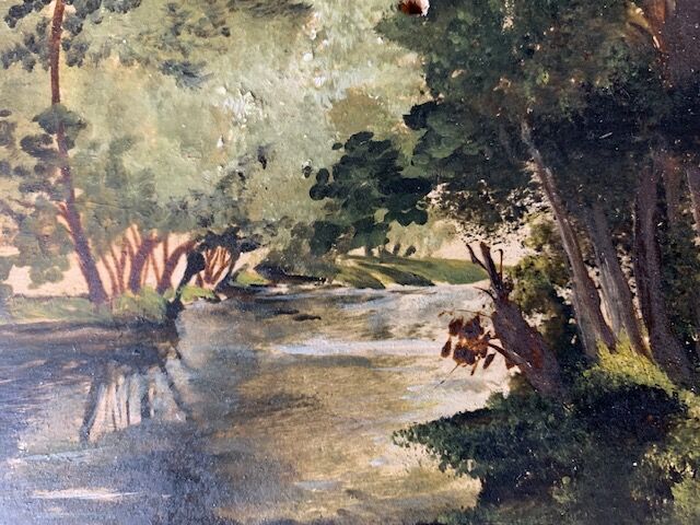 Pair of small old bucolic paintings, gouaches on wood, mid-twentieth, France