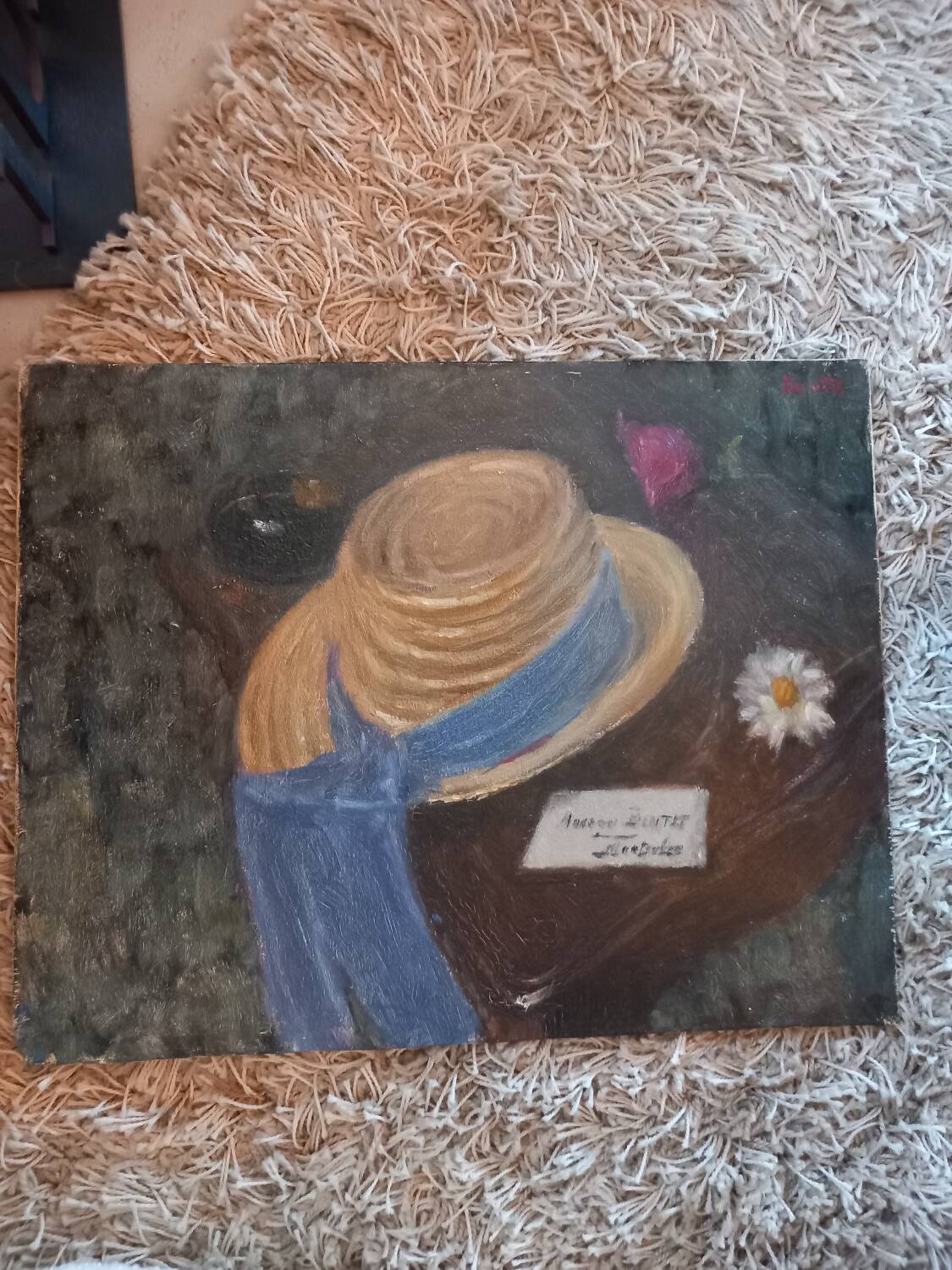 Tableau huile. Nature morte au chapeau