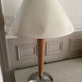 2 vintage lamp bases, chrome and wood, for creating a mushroom lamp