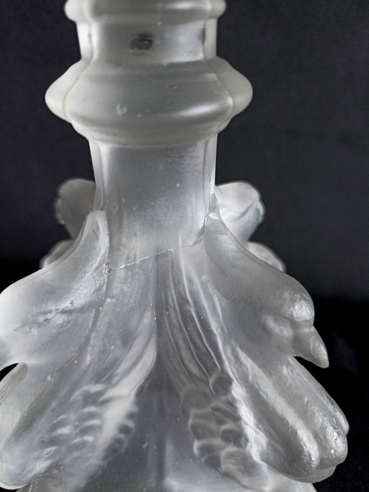 Pair of pressed molded glass candlesticks from Val St Lambert model Griffon