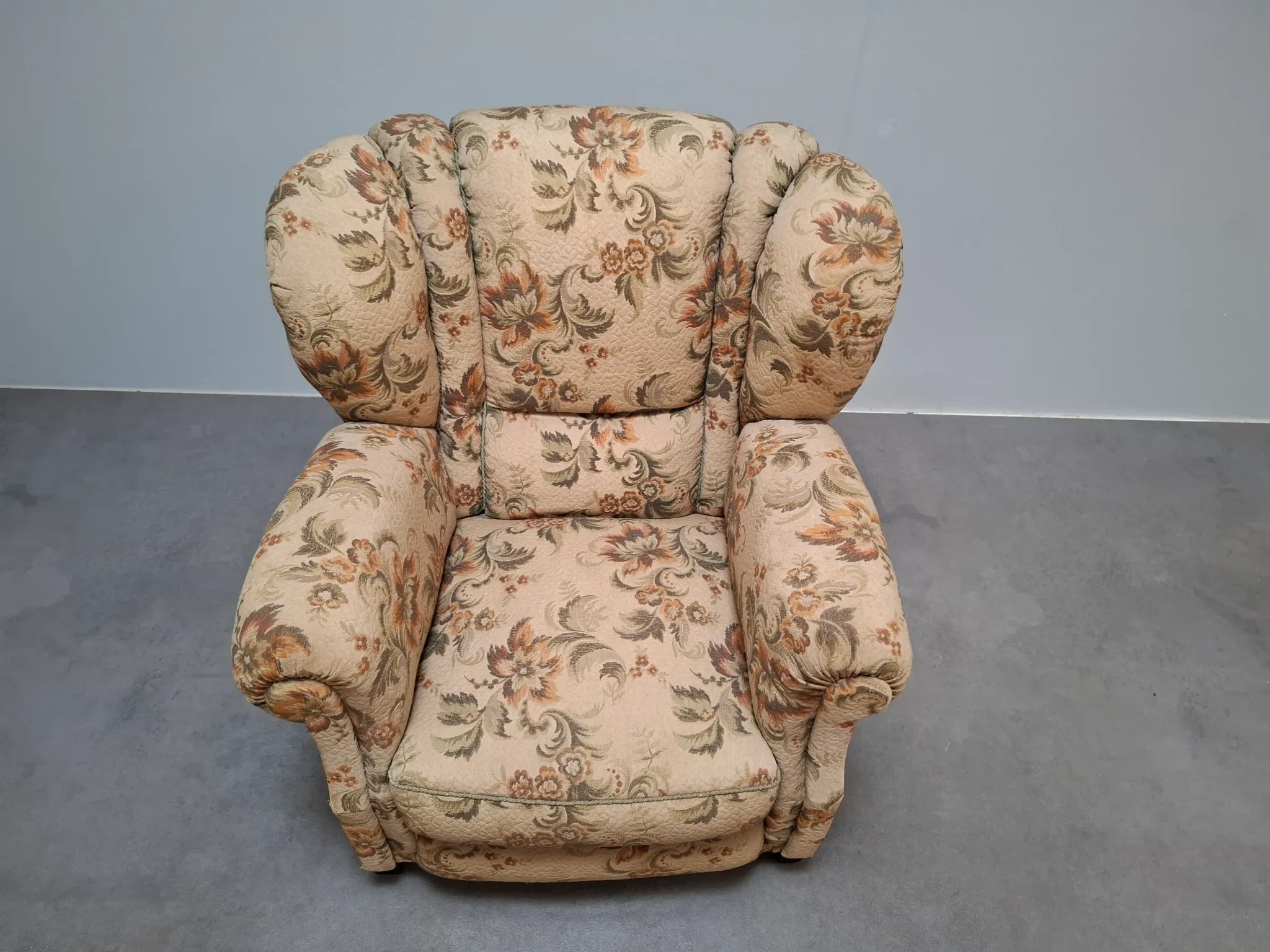 1930s Czech Art Deco Floral Upholstered Wingback Armchair