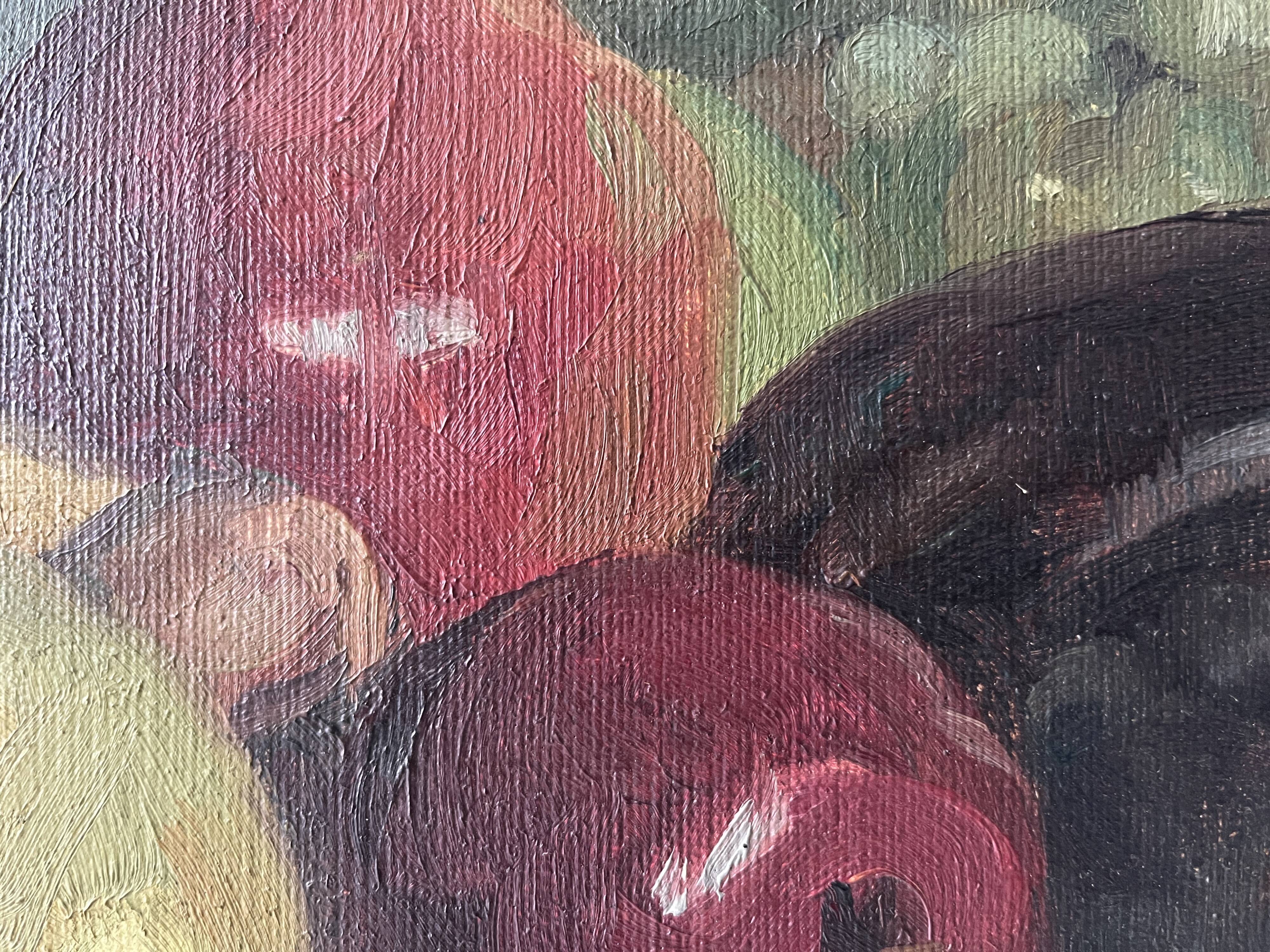 Old oil painting on canvas of a still life with fruits.