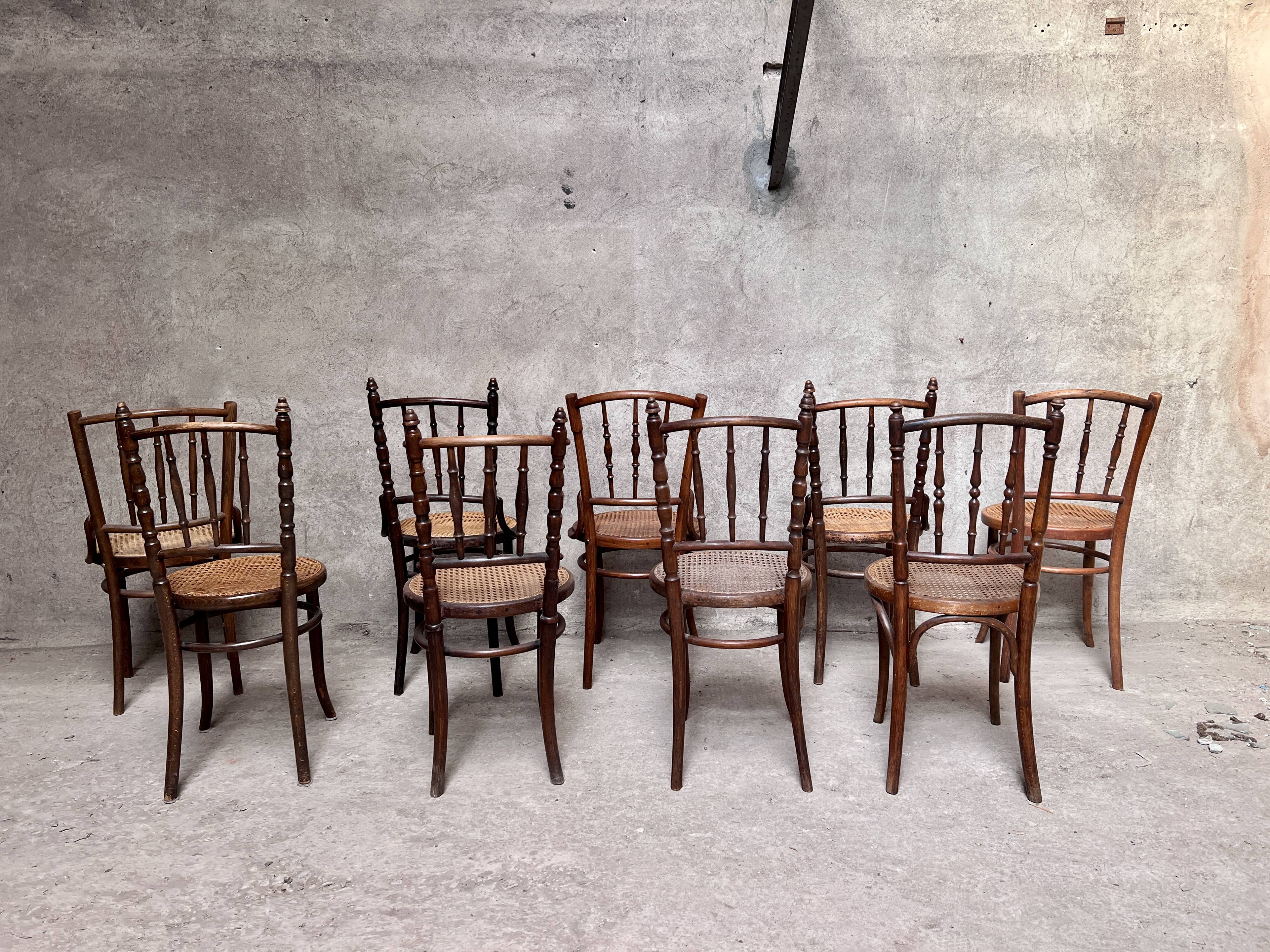Series of 7 old bar cane cane bistro chairs