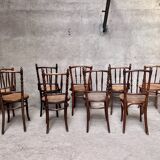 Series of 7 old bar cane cane bistro chairs