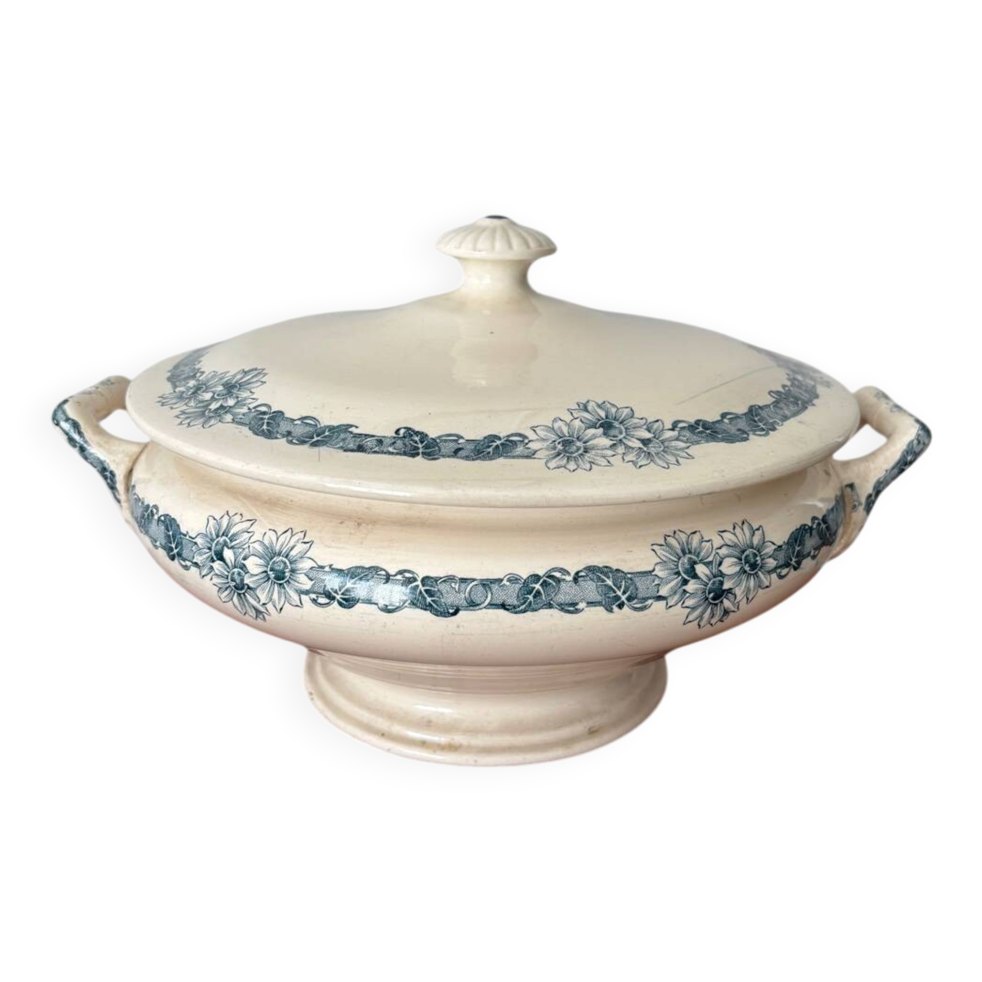 Blue ironstone soup tureen Longchamp model Denise