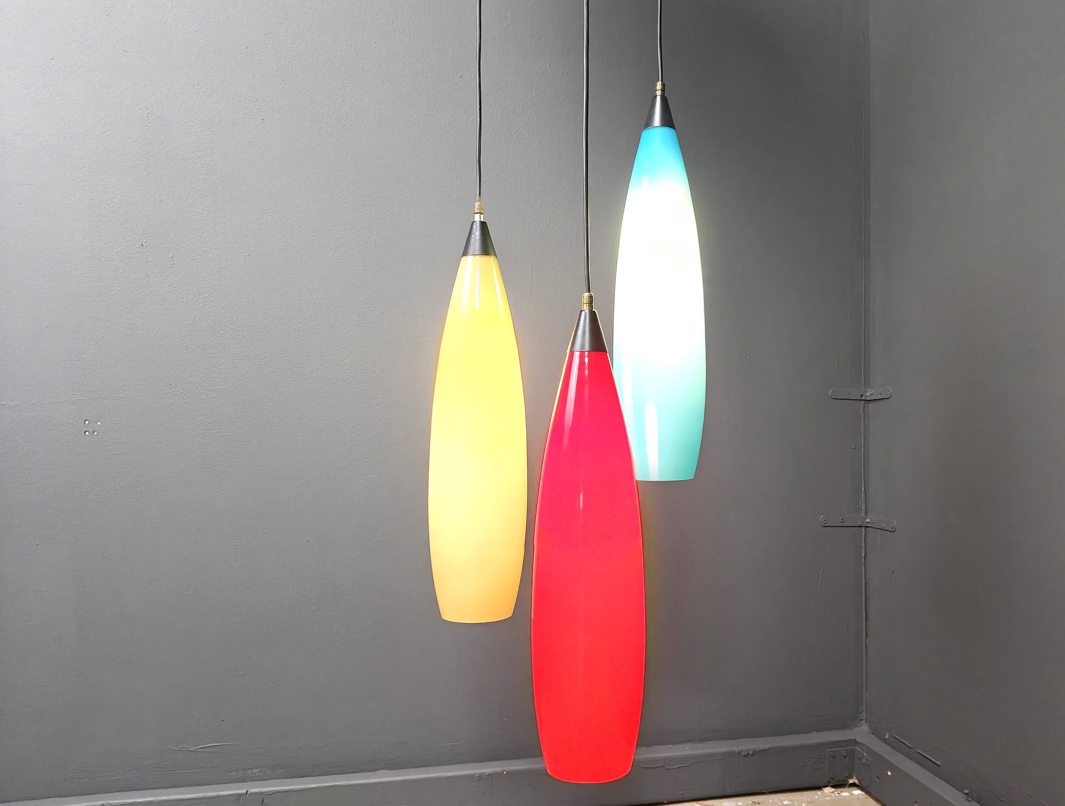 Vintage 3 glass pendant lights by Vistosi, 1970s