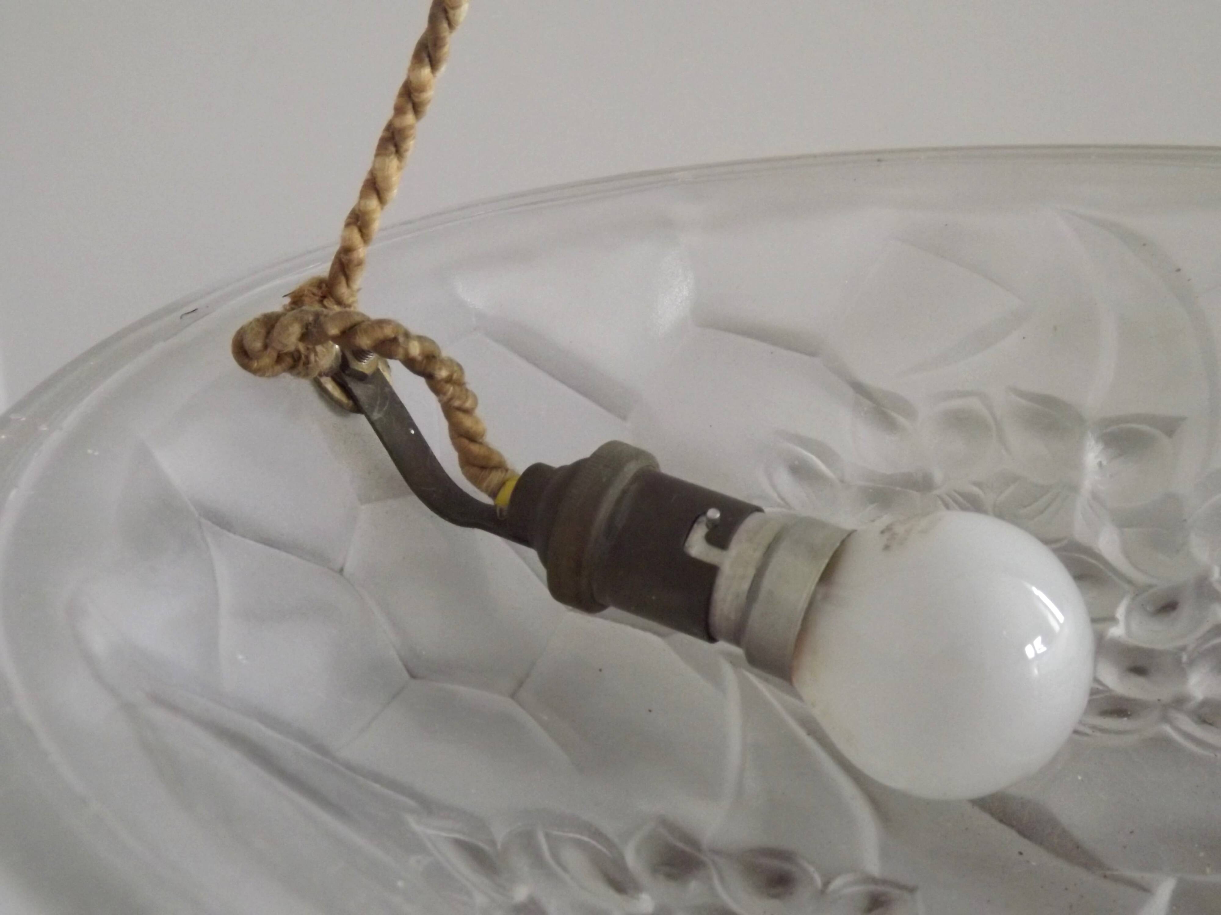 French Art Deco Ceiling Light ROS Degue Frosted Molded Glass Plafonnier