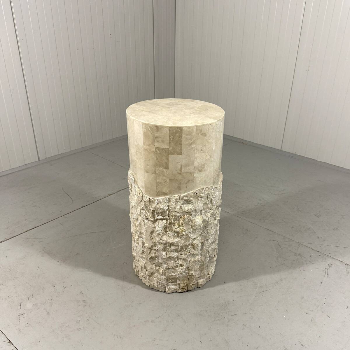 Travertine mactan stone columns & vase 1980’s