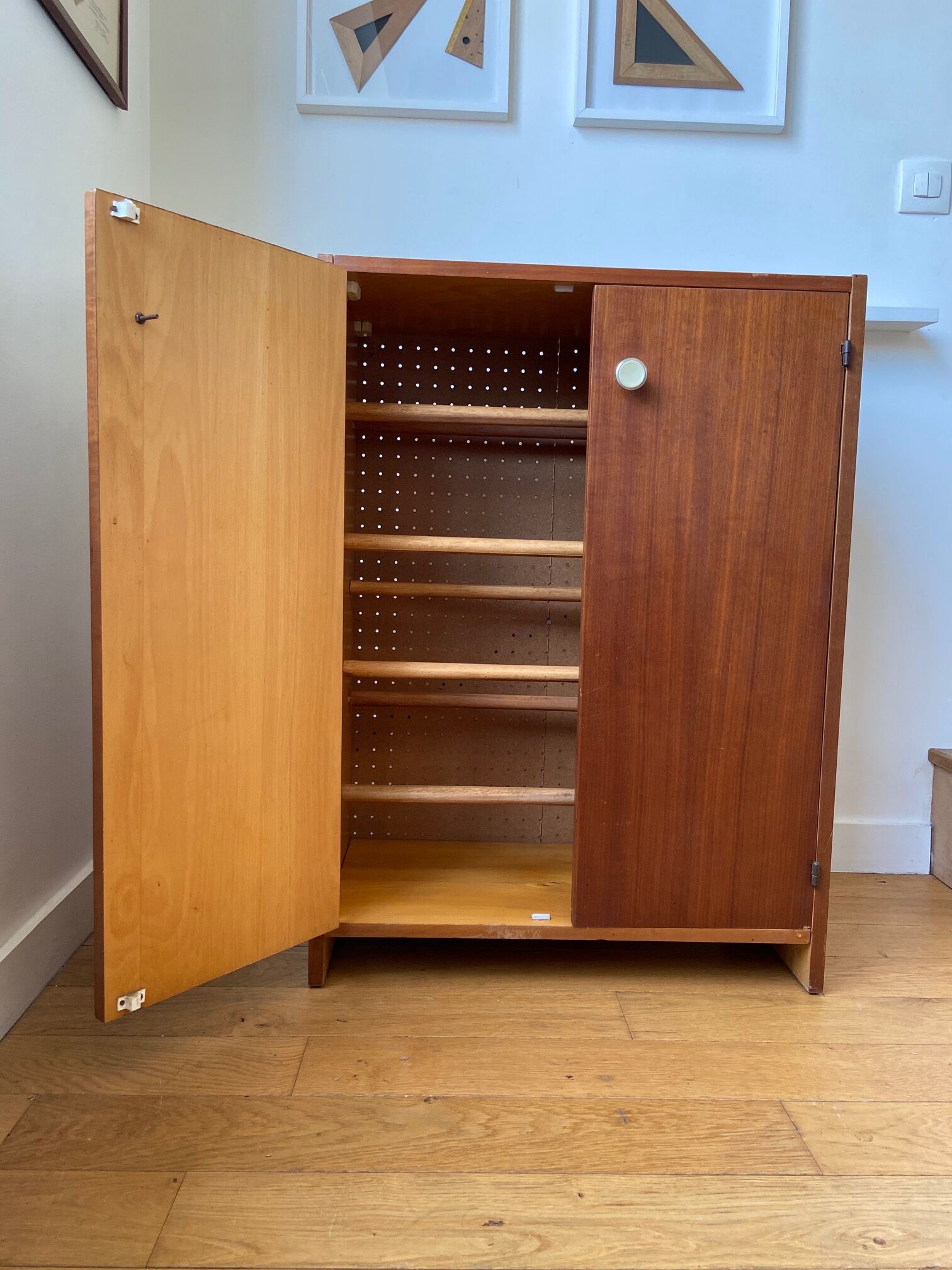 60's wooden shoe cabinet