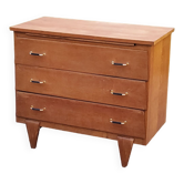 Vintage chest of drawers in golden oak from the 50s with 3 drawers and spindle-legged shelf