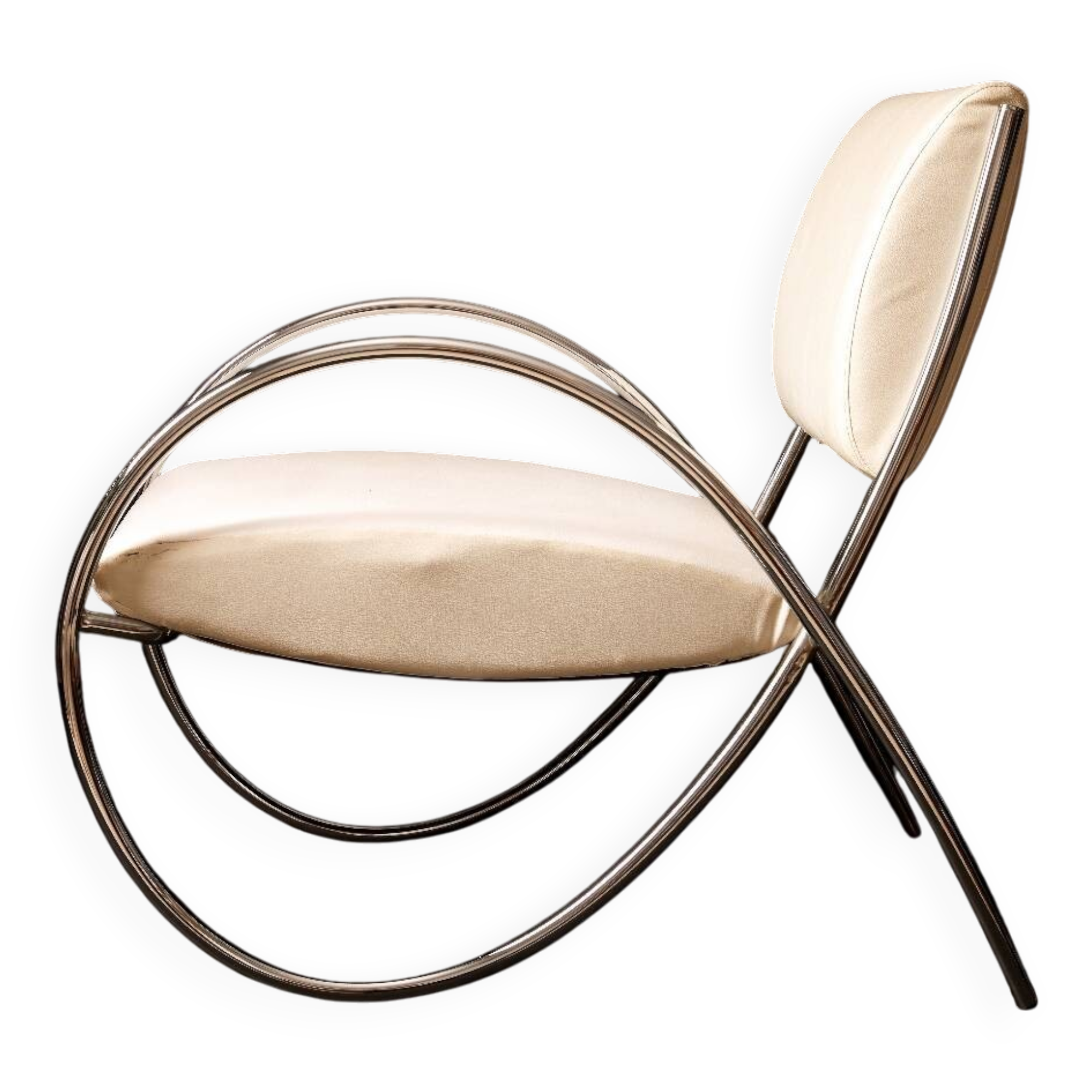 Chrome metal and white sky designer armchair