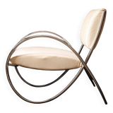 Chrome metal and white sky designer armchair