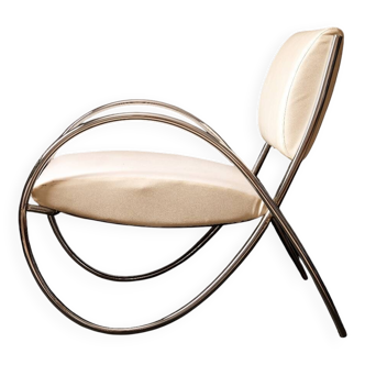Chrome metal and white sky designer armchair