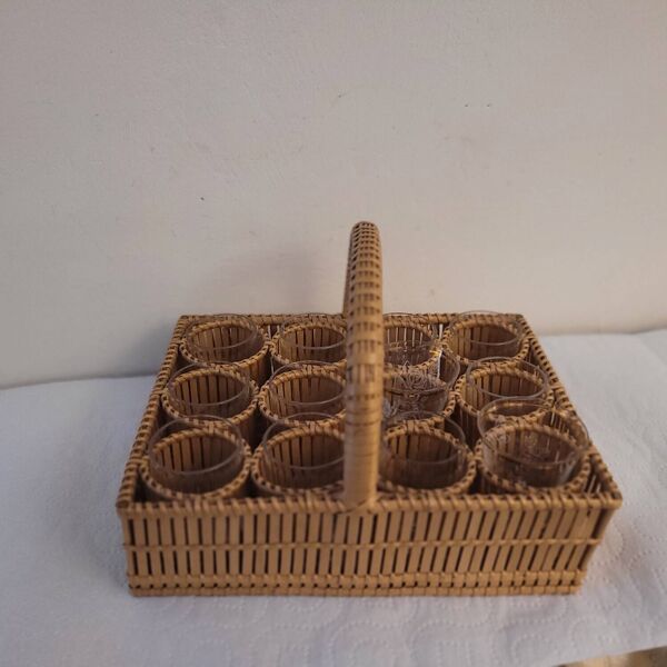 Panier de service à liqueur en osier 1930