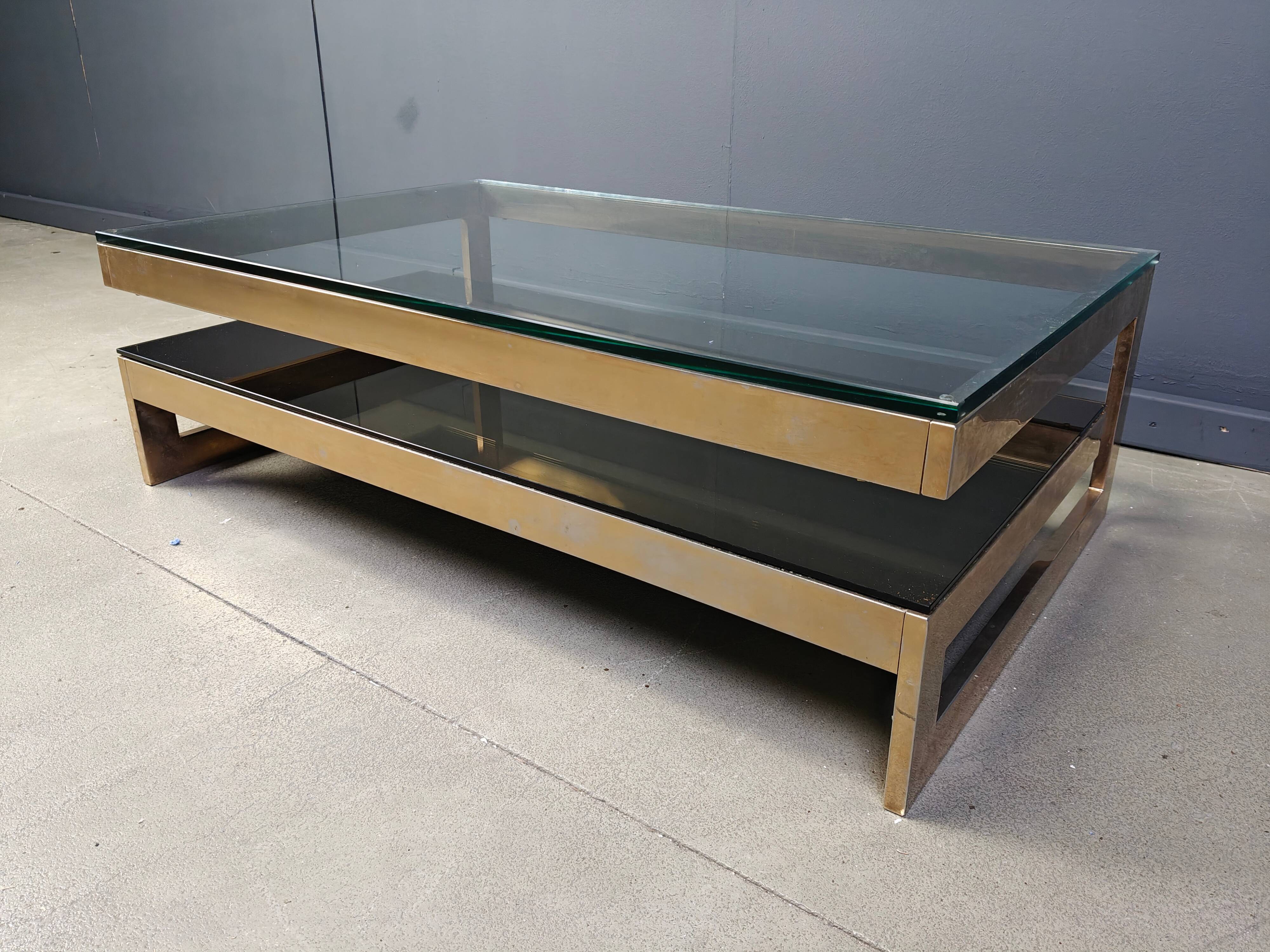 Vintage two-tier coffee table by Belgochrom in 23 carat, 1970s.