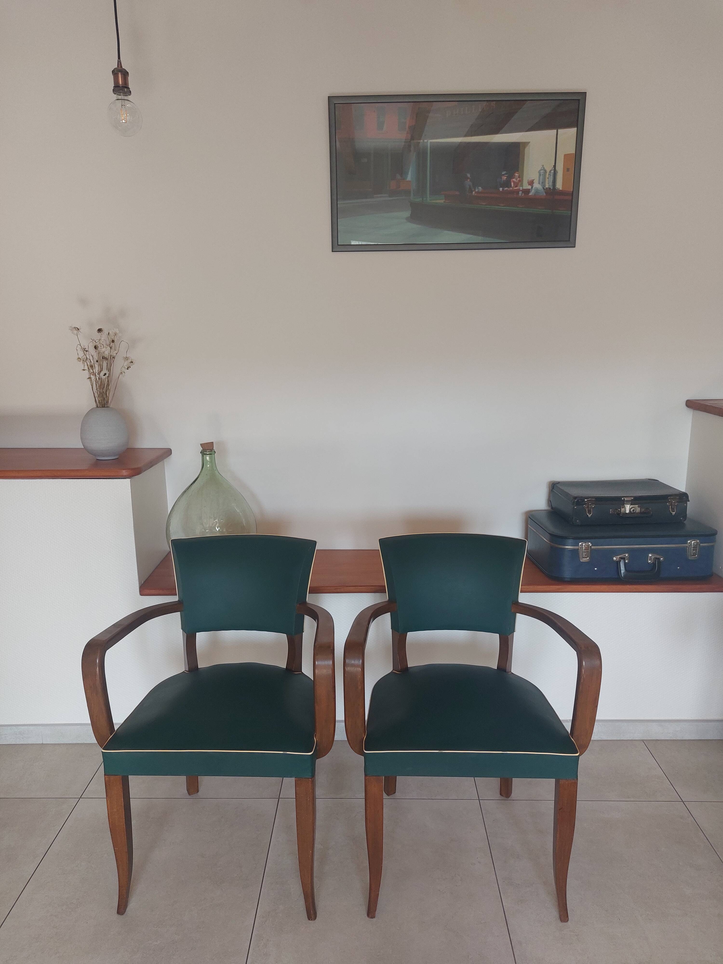 paire de chaises, fauteuils bridges vert foncé