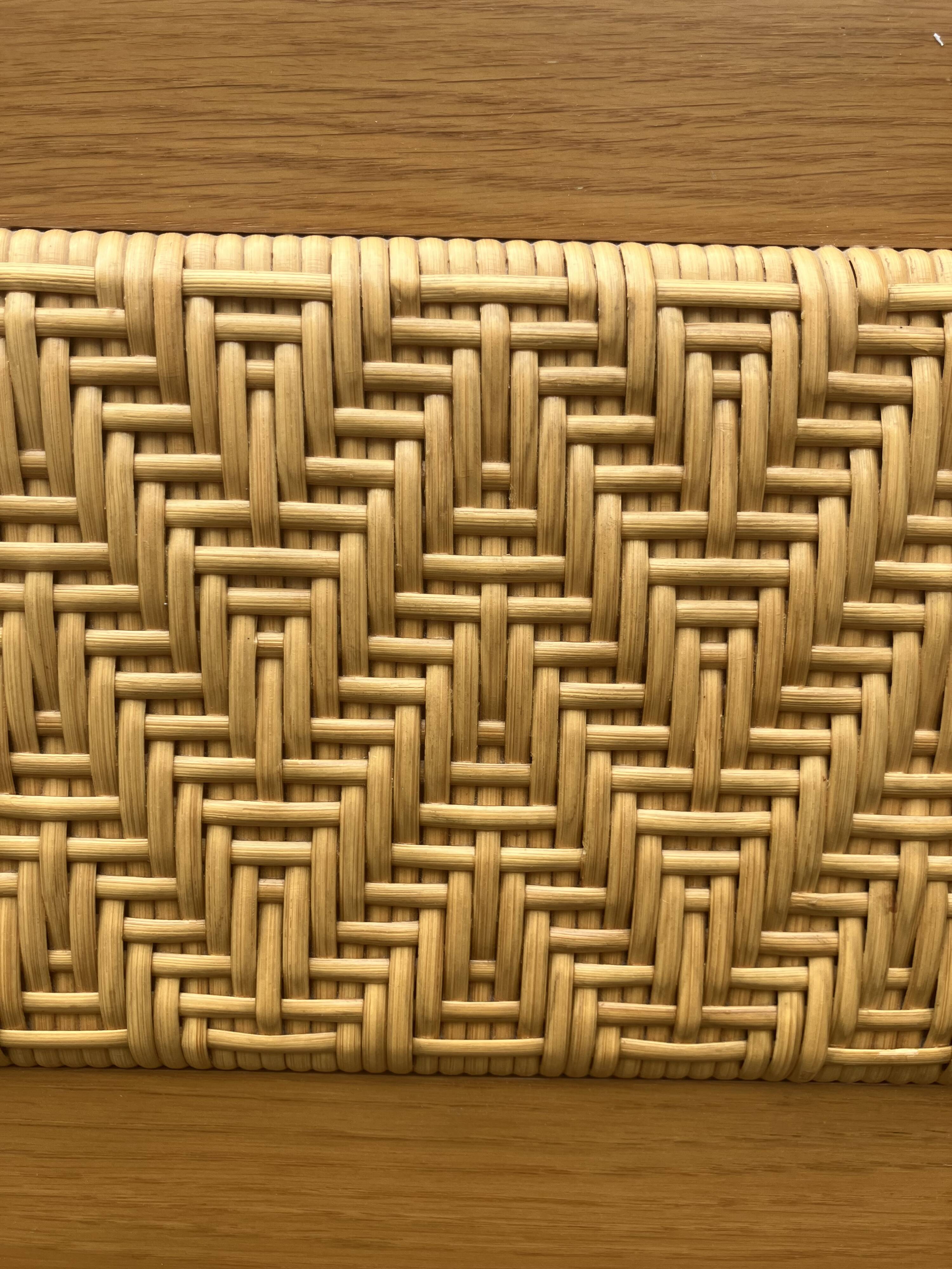 Vintage oak and rattan bed + 2 matching bedside tables – 1950s/60s – invoice