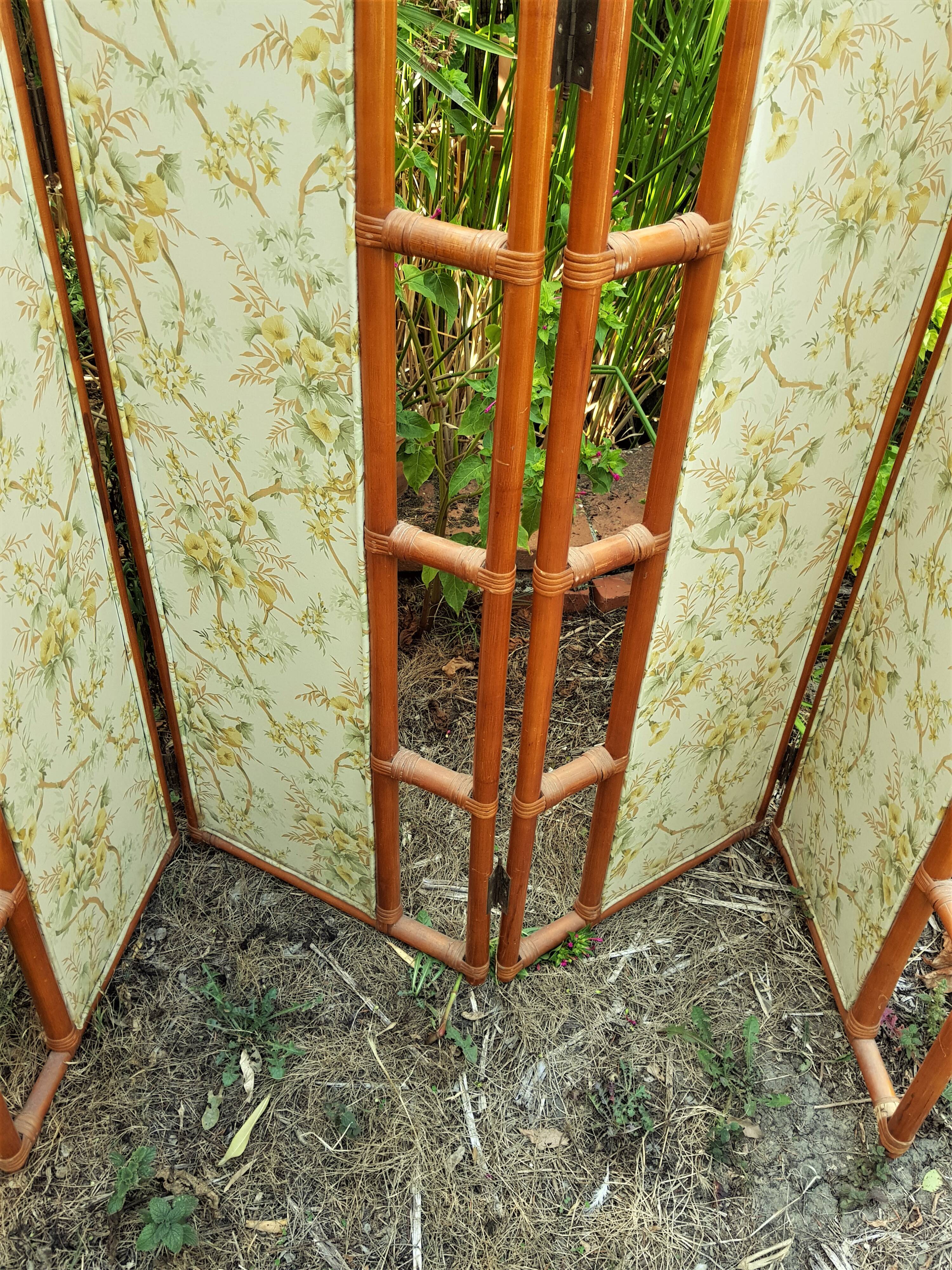 Rattan screen and vintage fabric