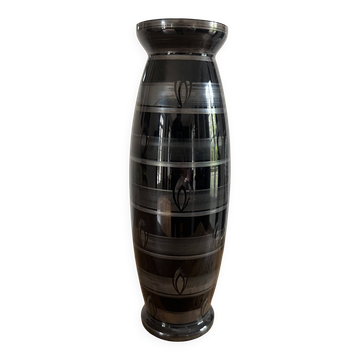 Vase art déco en verre noir et argent  signé hem    années 30