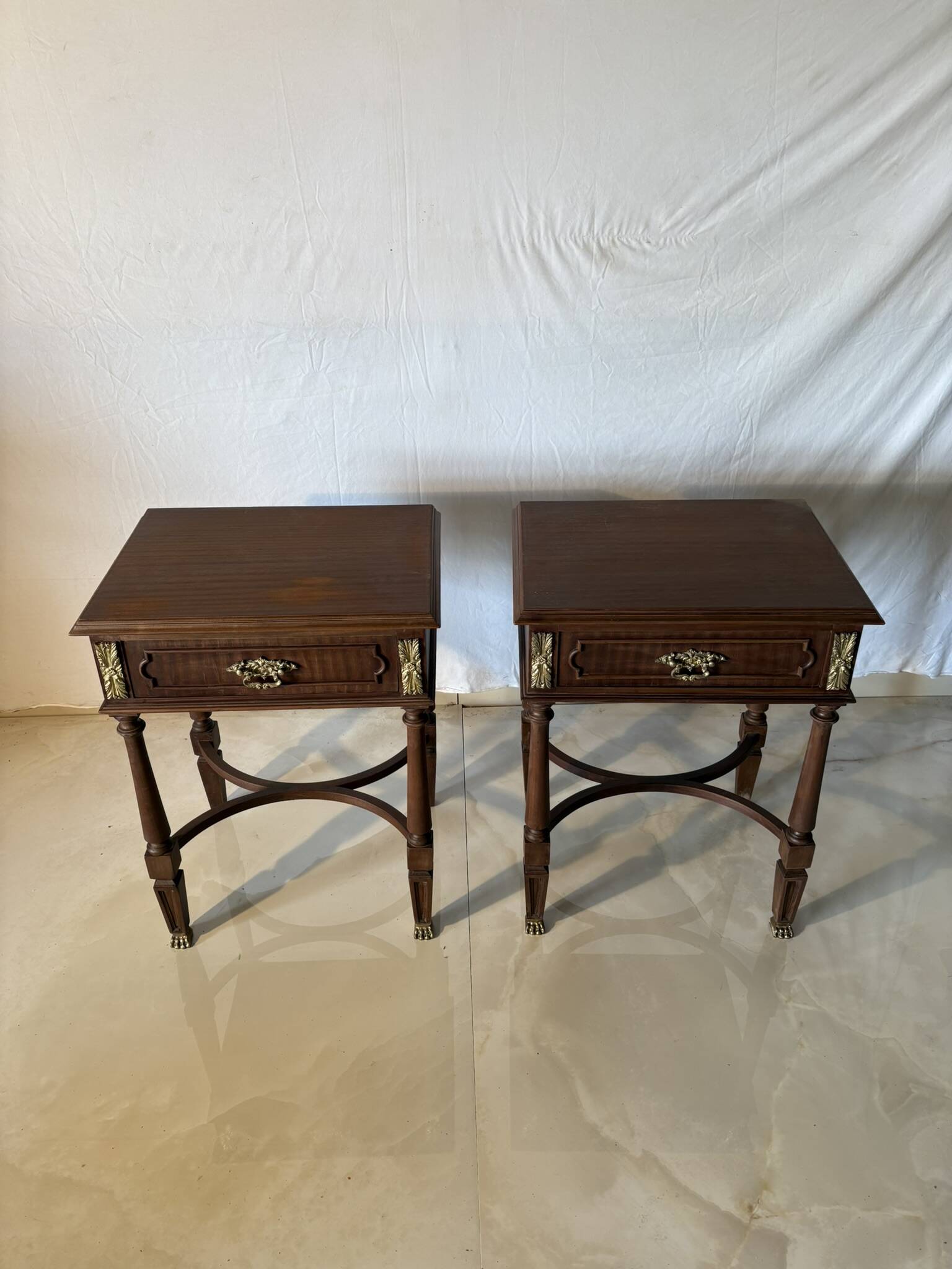 Pair of Louis XVI style bedside tables – gilt bronze details