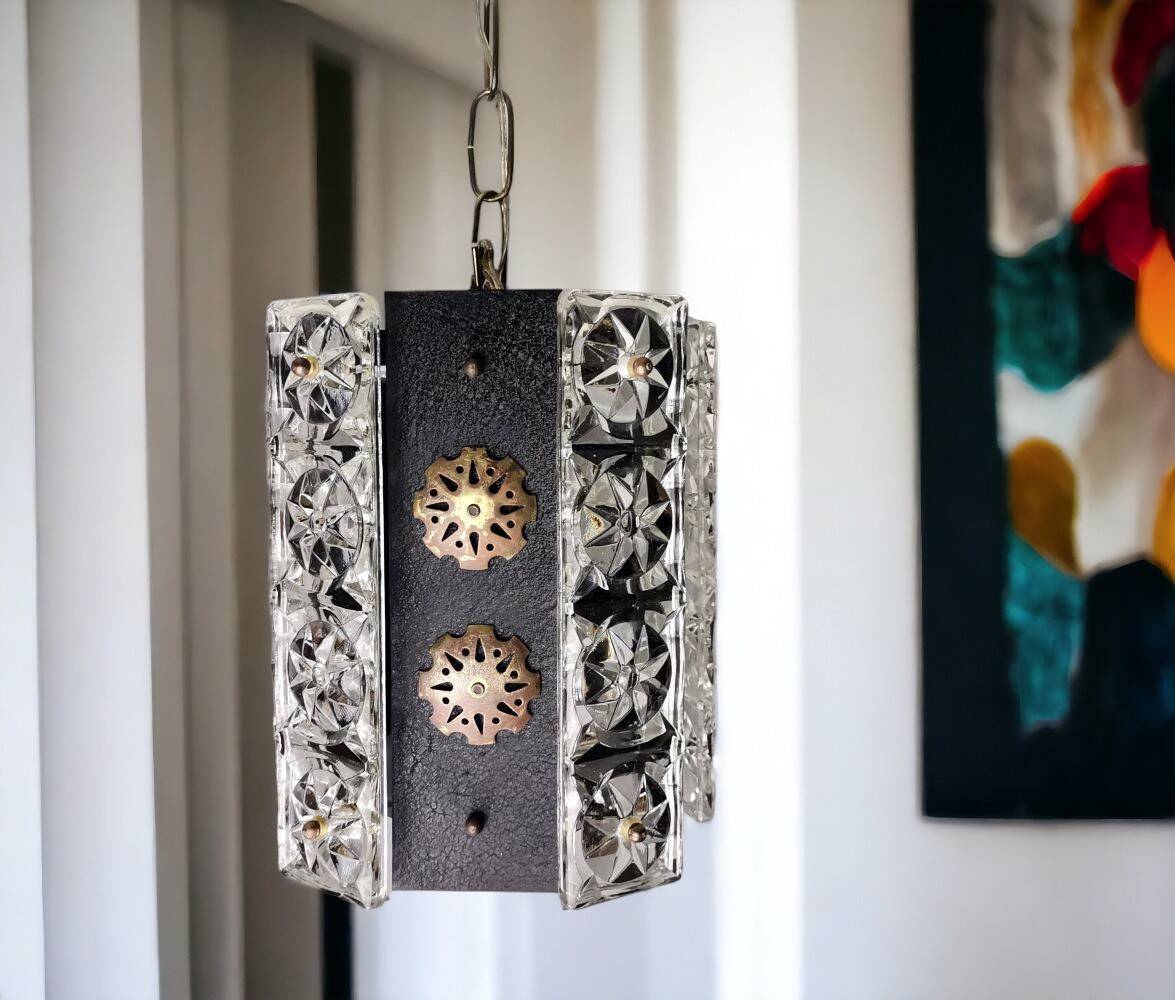 Portuguese Brutalist black cast iron hanging lamp