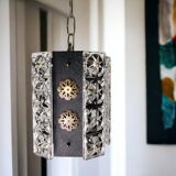 Lampe suspendue brutaliste portugaise en fonte noire