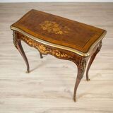 19th Century Inlaid Card Table Lined with Green Fabric