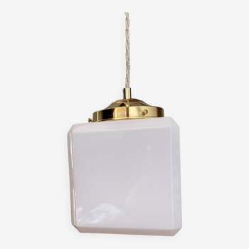 Vintage globe pendant light in square white opaline