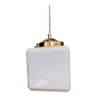 Vintage globe pendant light in square white opaline