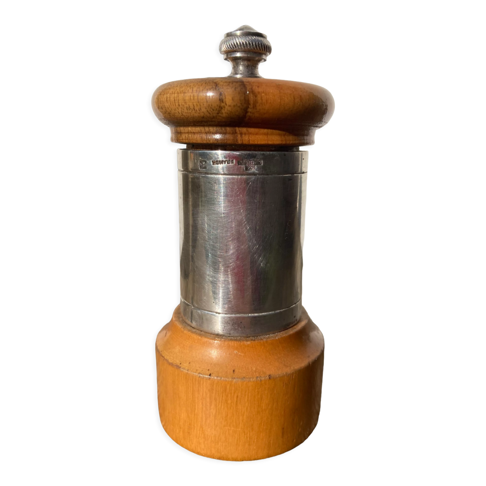 Peugeot pepper tree for Christofle in silver metal and vintage wood