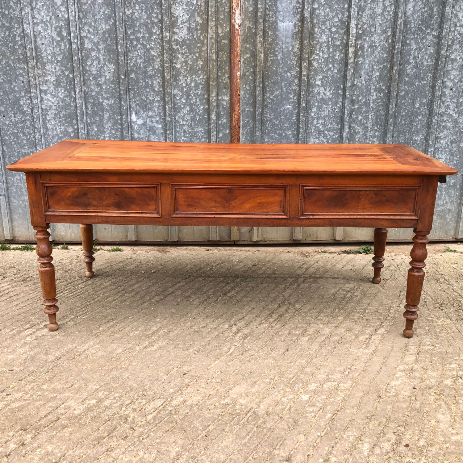 Antique Louis Philippe table in solid cherry and oak with 3 drawers
