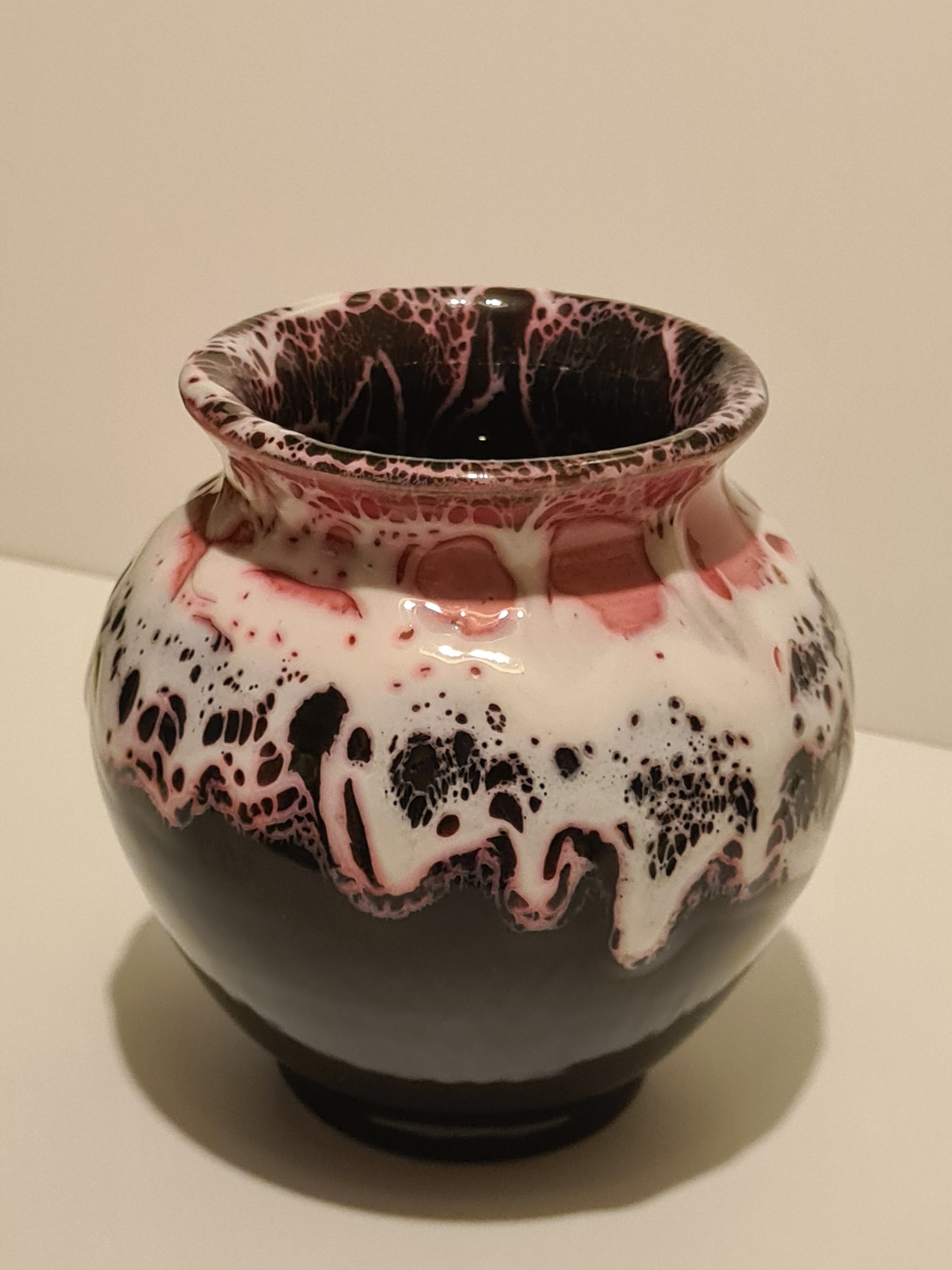 Vallauris black and pink ceramic vase