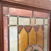 Rare - antique wooden furniture door with art nouveau stained glass