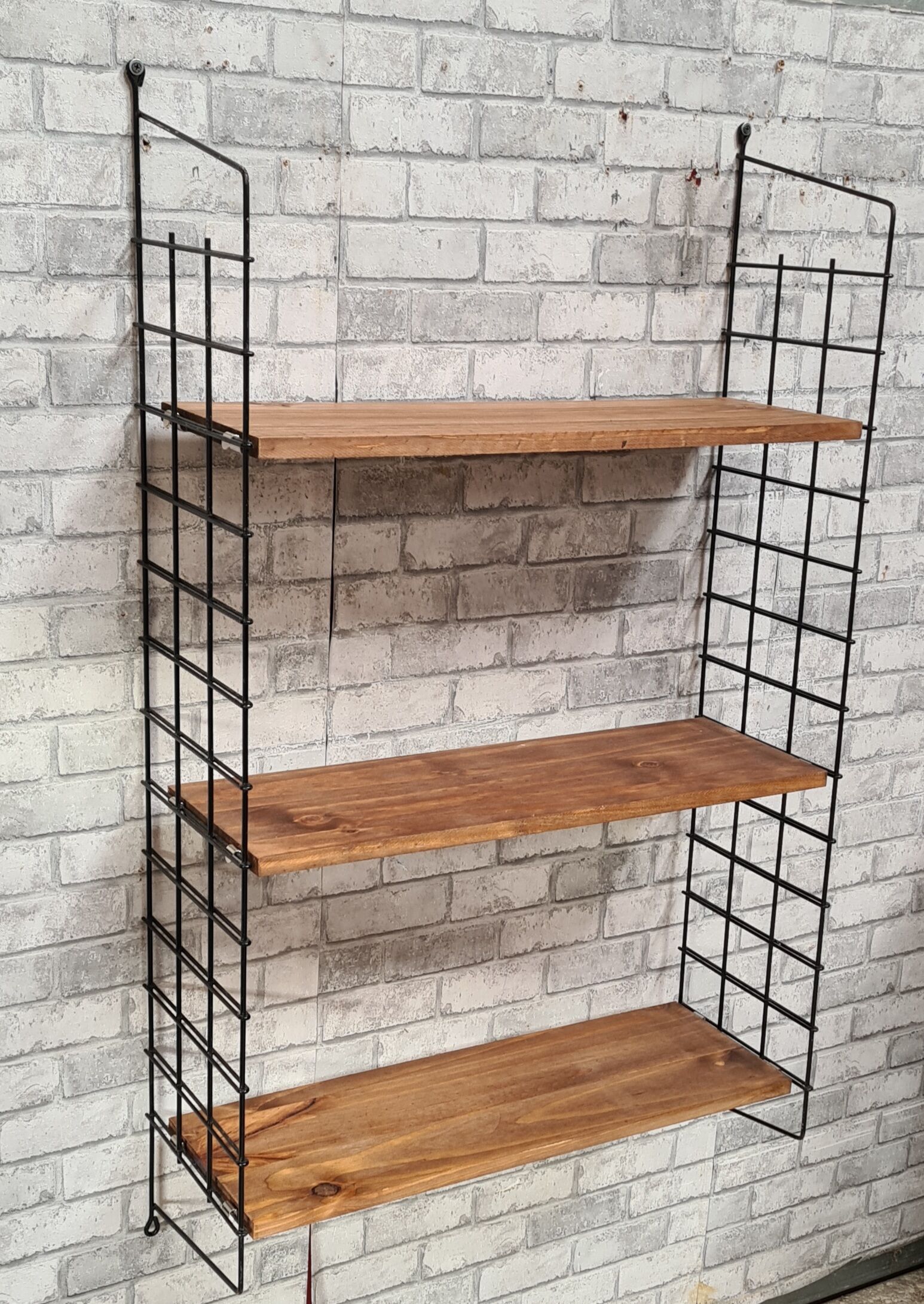 Scandinavian shelving unit, 1960-70, 3 raw wood shelves