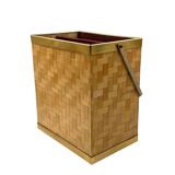 Hollywood regency brass and woven bamboo magazine rack, Metal Linea Nova Italy 1970