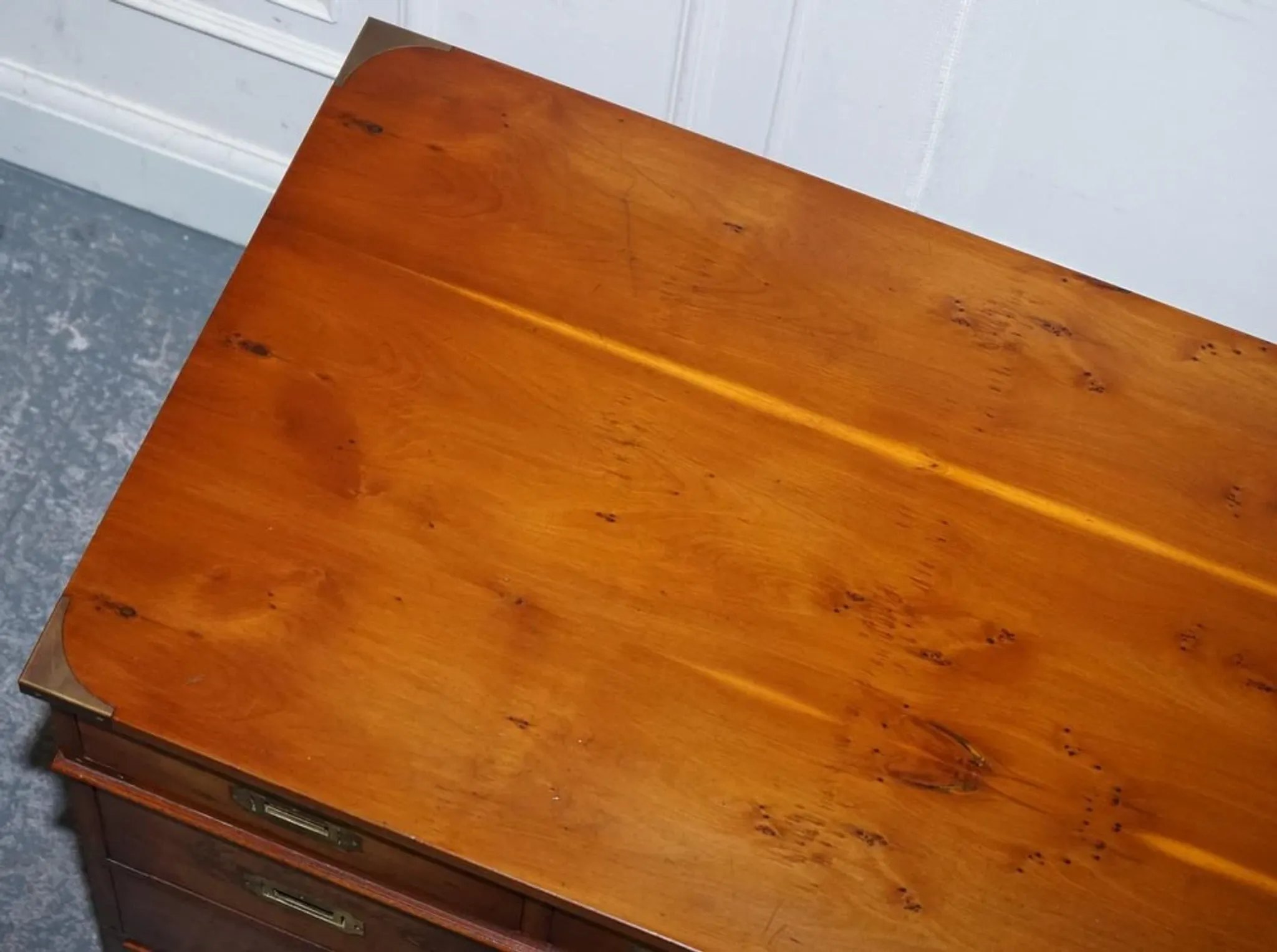 Vintage Military Campaign Twin Desk in Yew Wood