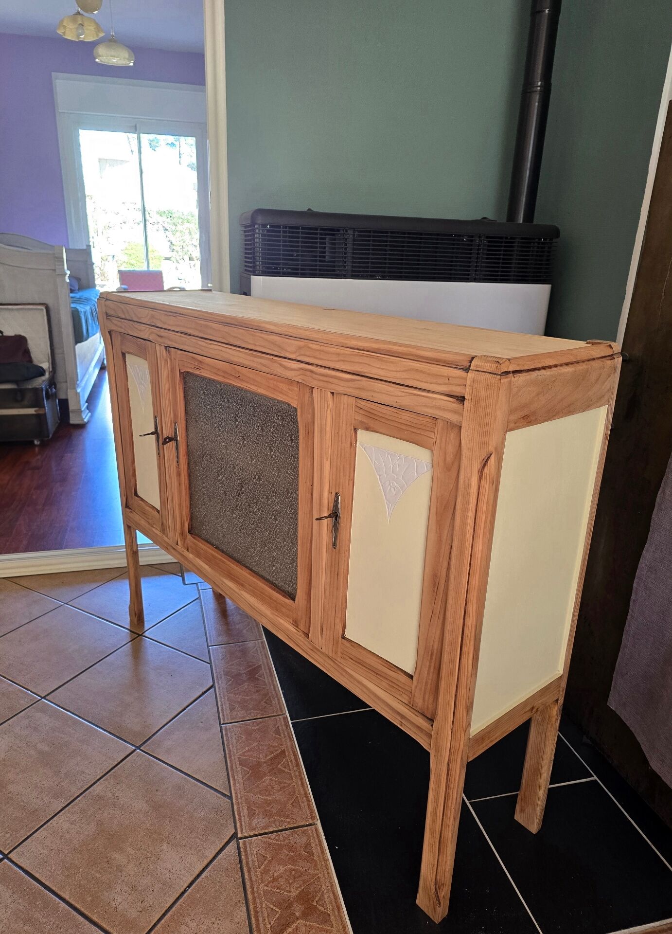 Buffet bois brut restauré pour meuble rangement d'entrée ou TV 