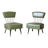 Pair of vintage 1960s metal and green faux leather armchairs.