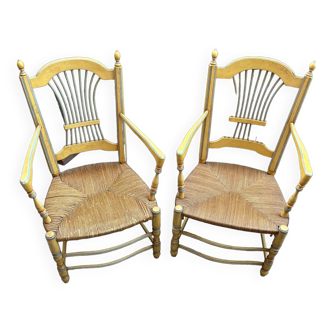 Pair of straw-covered Provençal armchairs