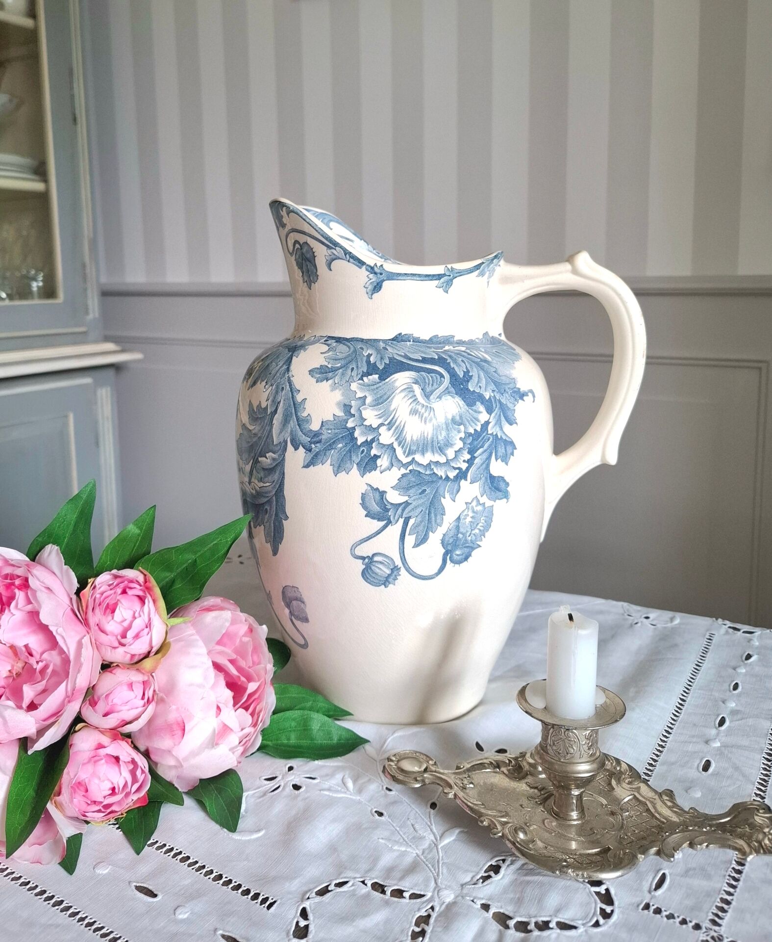 Old pitcher in ironstone faience Longwy