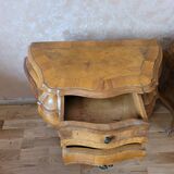 Chest of drawers and 2 20th century Italian rococo style bedside tables in rosewood