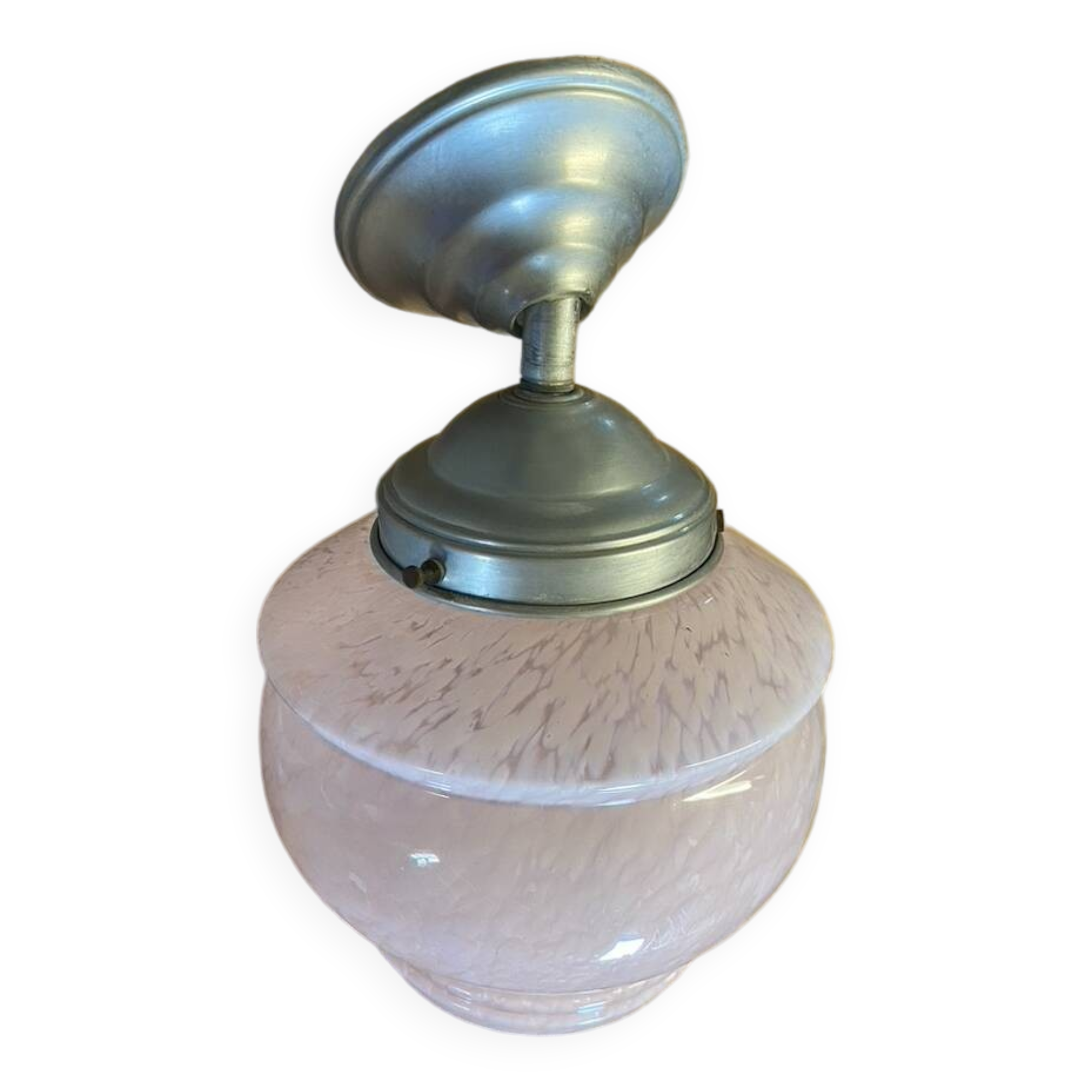Art Deco globe pendant light, Clichy glass, pale pink, early 20th century.