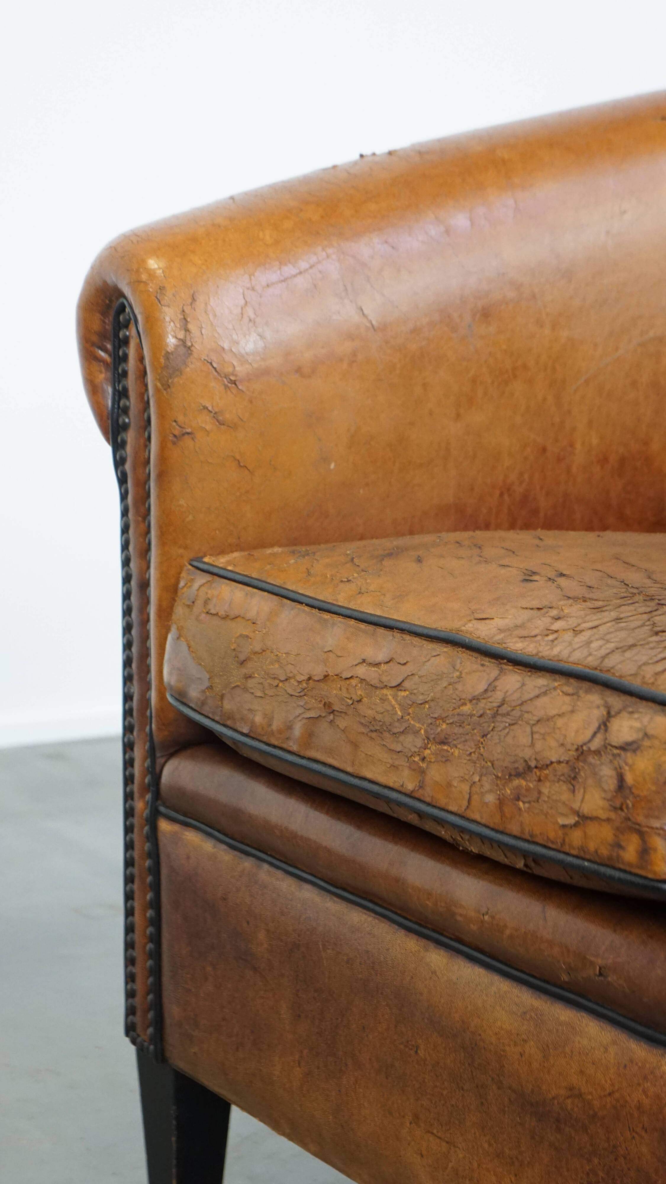 Sheep leather club chair with patina