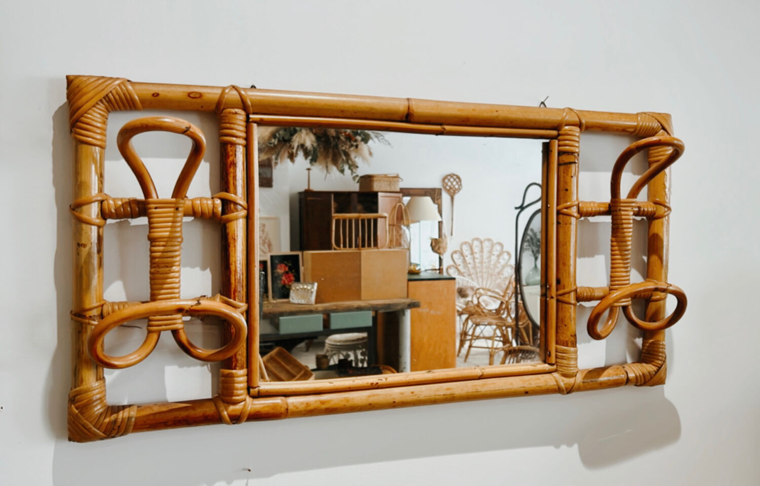 Rattan mirror wall cloakroom 70x35cm