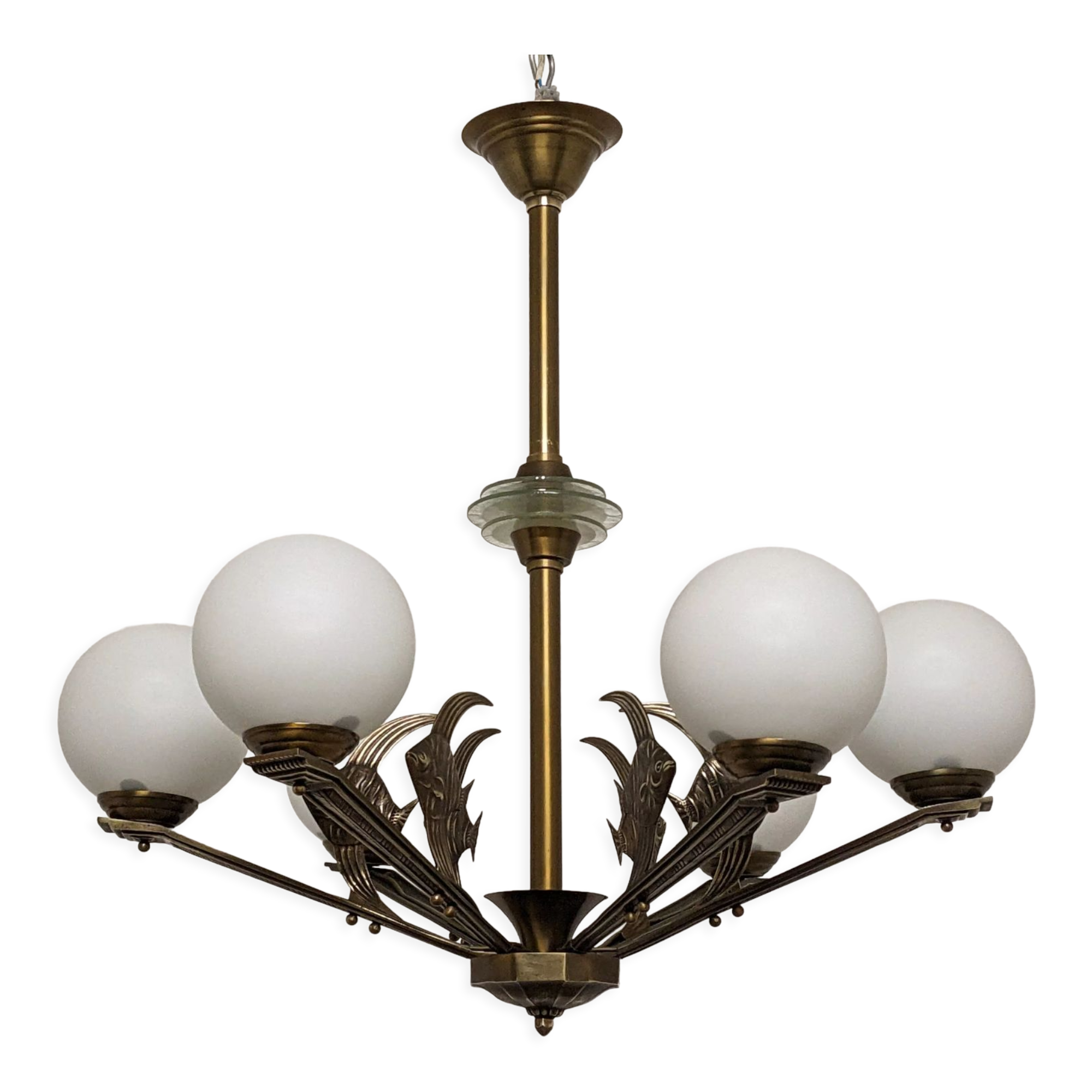 Art deco bronze fish chandelier