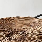 Plateau / corbeille en métal et rotin