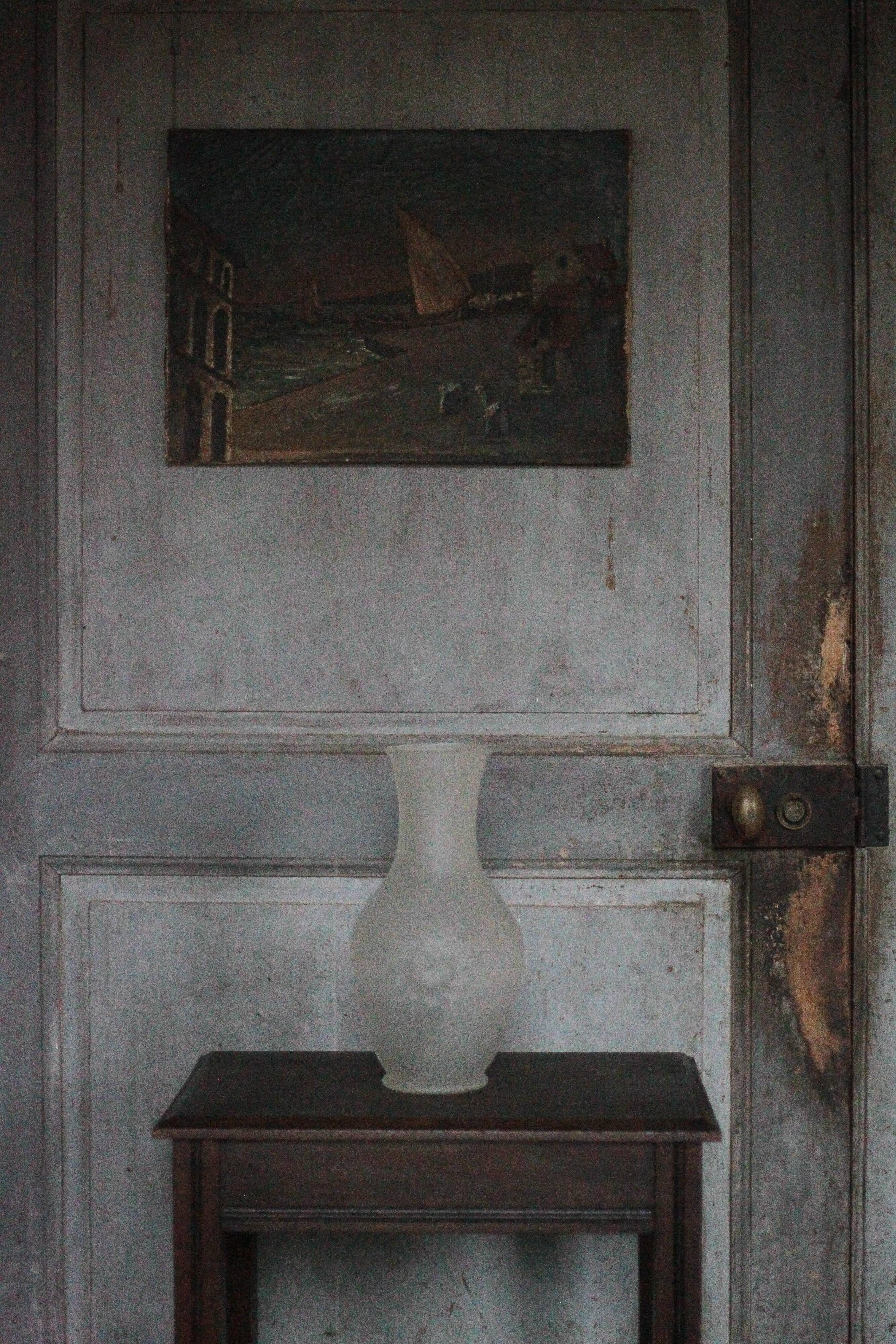 Vintage Italian vase, frosted molded glass vase with floral motifs, pot a f