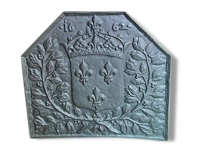 Plaque de cheminée en fonte fonderie d'art Stern Blason et lys Selency